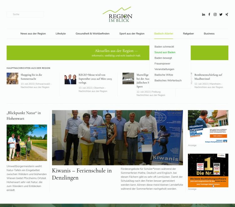 Startseite von Region im Blick nach dem Relaunch