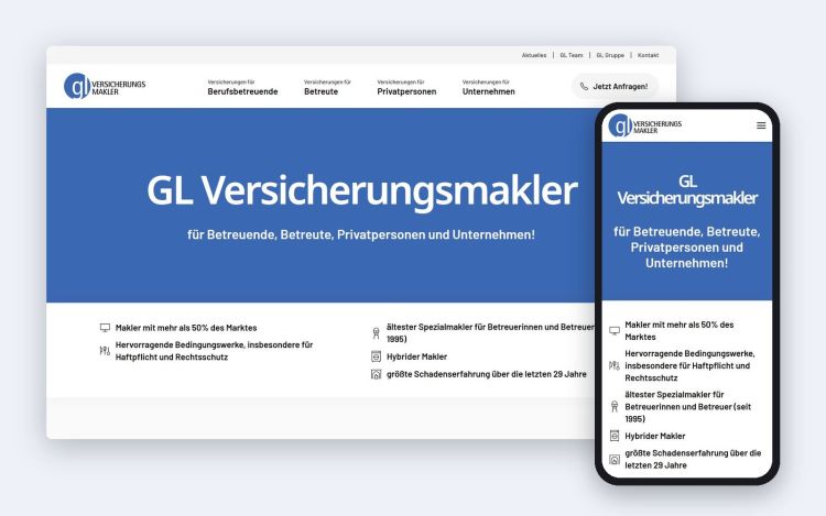 Die Startseite auf dem Desktop und auf dem Smartphone