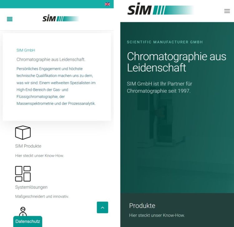 Startseite auf dem Smartphone, links die alte, rechts die neue Website