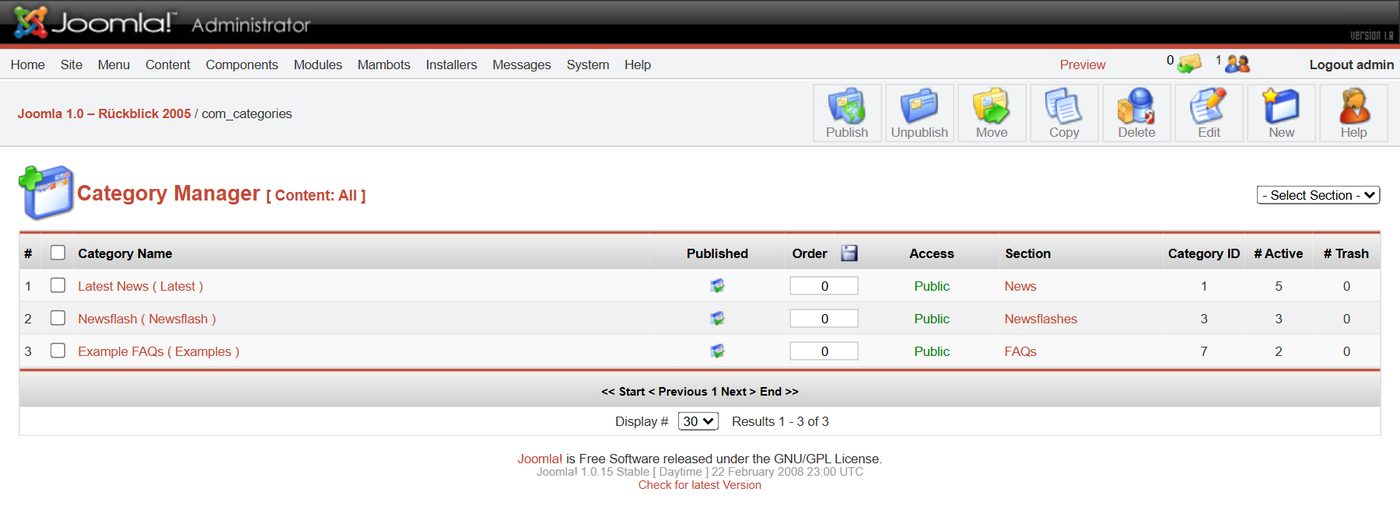 Joomla 1.0: Category Manager