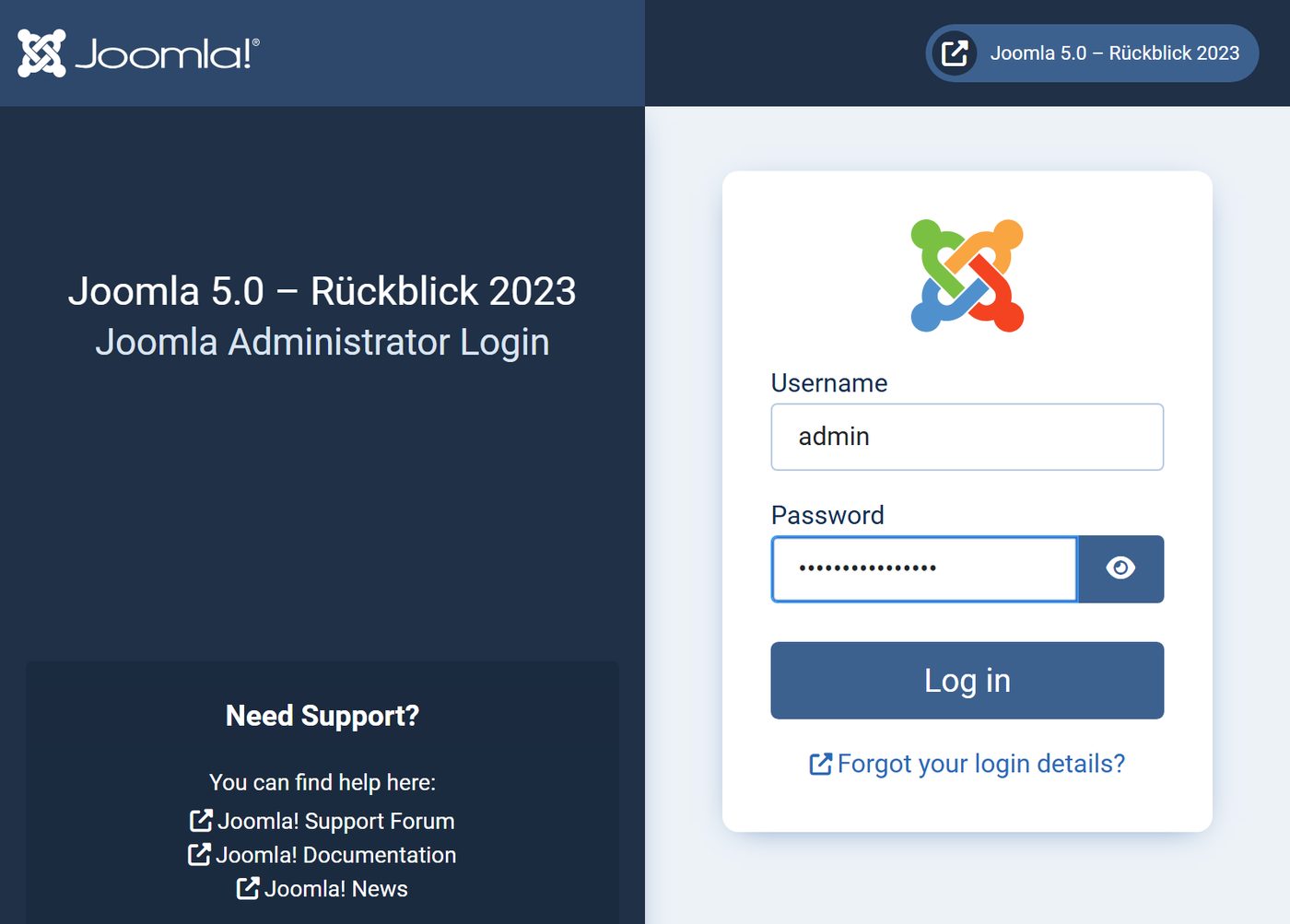 Joomla 5.0: Anmeldung