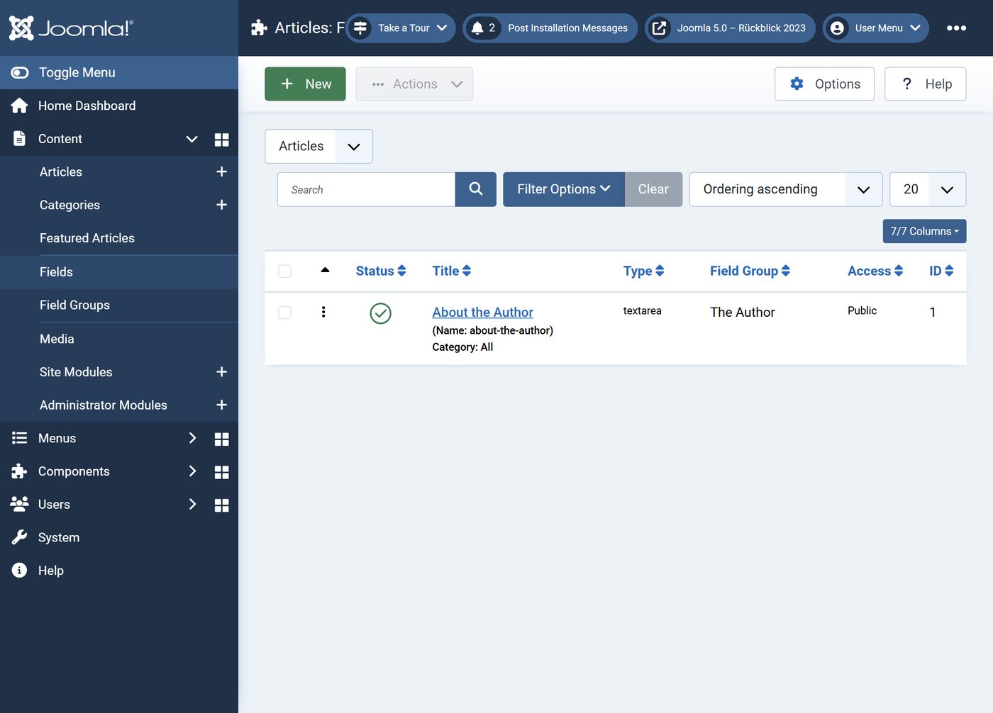 Joomla 5.0: Felder