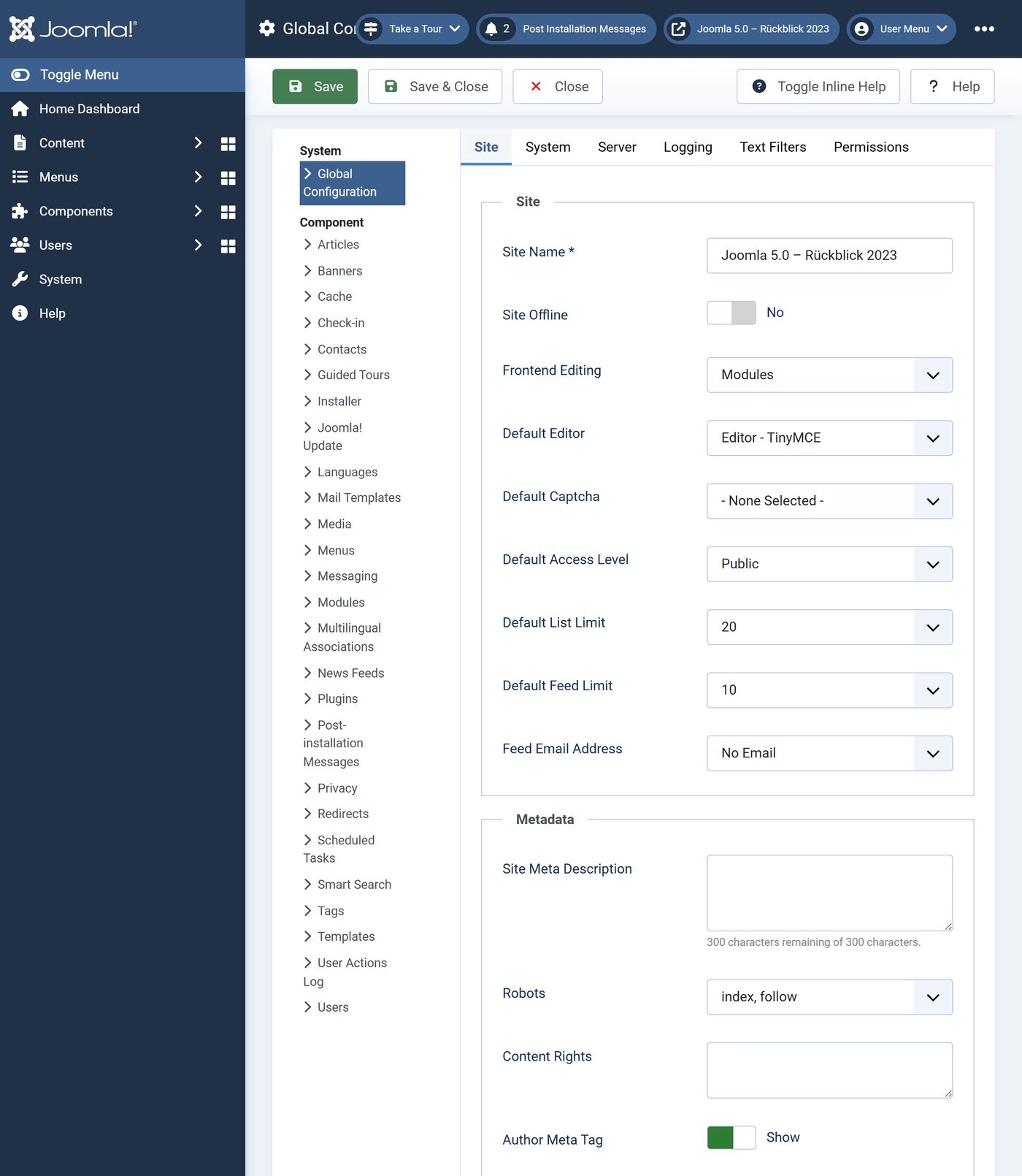 Joomla 5.0: Konfiguration