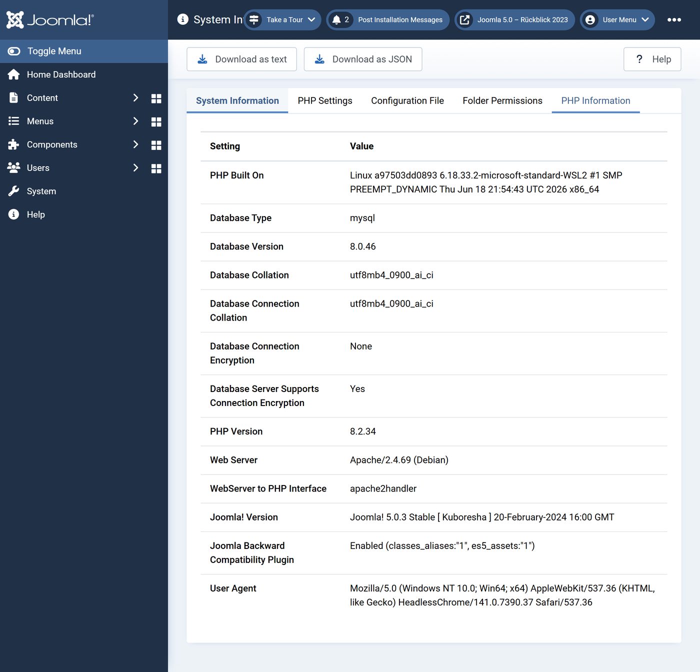 Joomla 5.0: Systeminformationen