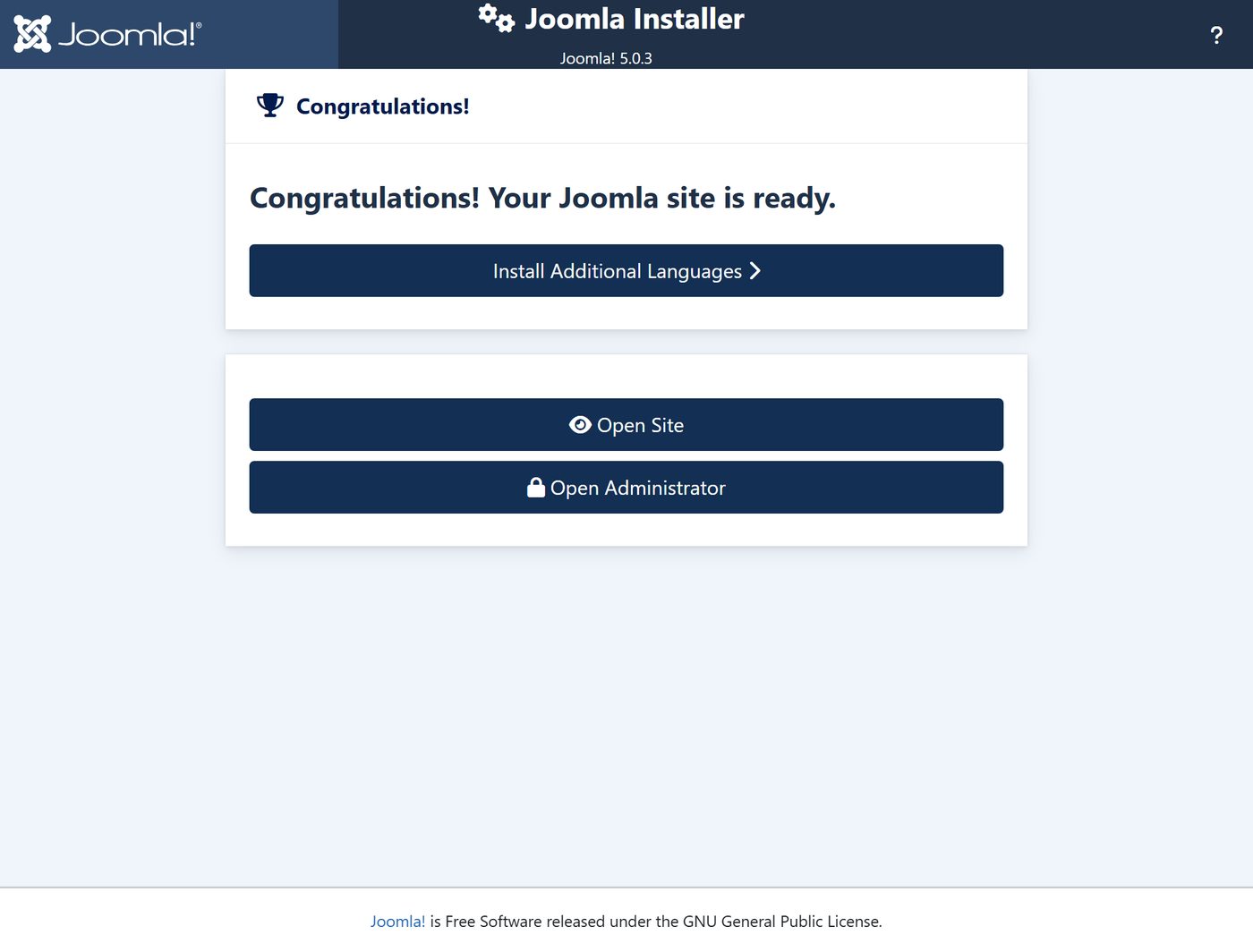 Joomla 5.0 Installer: fertig