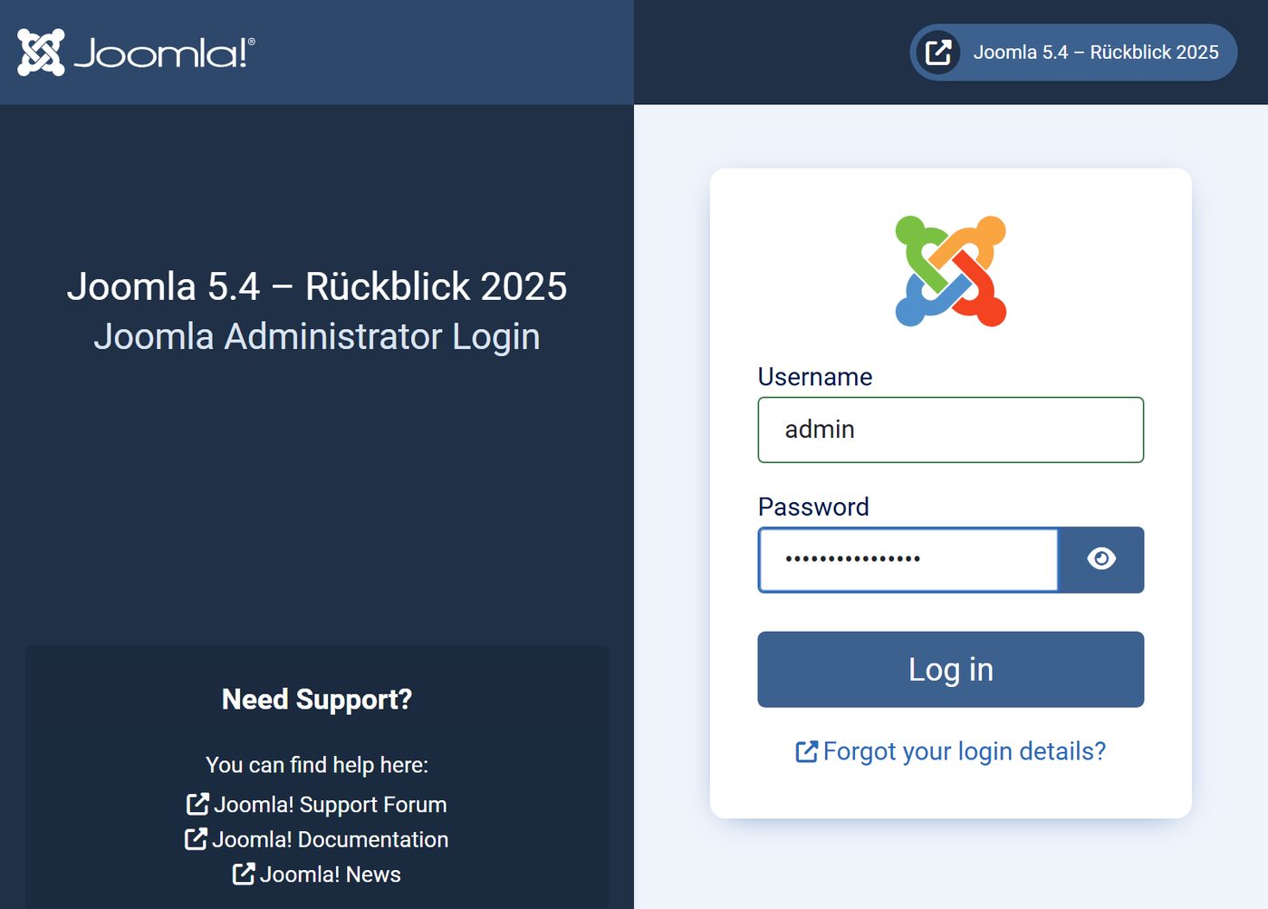 Joomla 5.4: Die Anmeldung im Backend