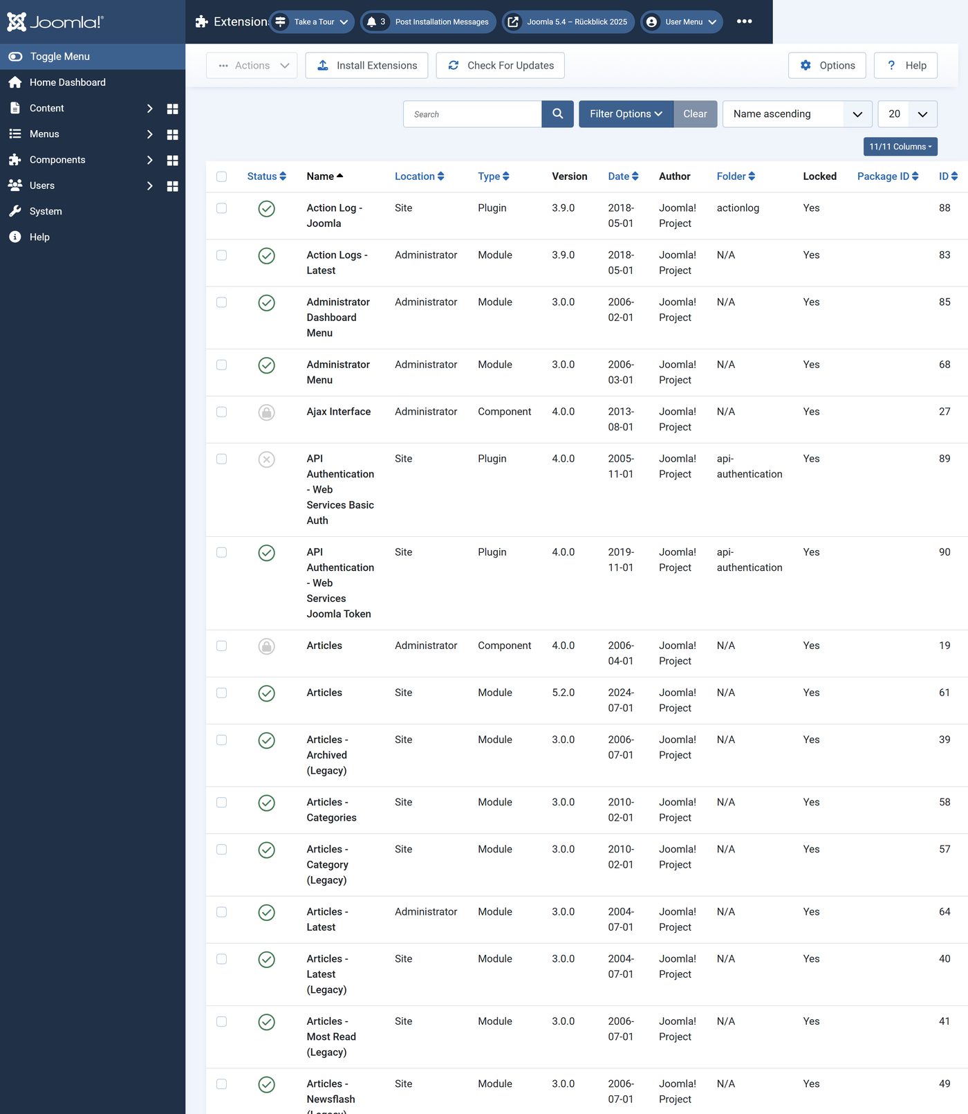 Joomla 5.4: 248 Erweiterungen bei der Installation