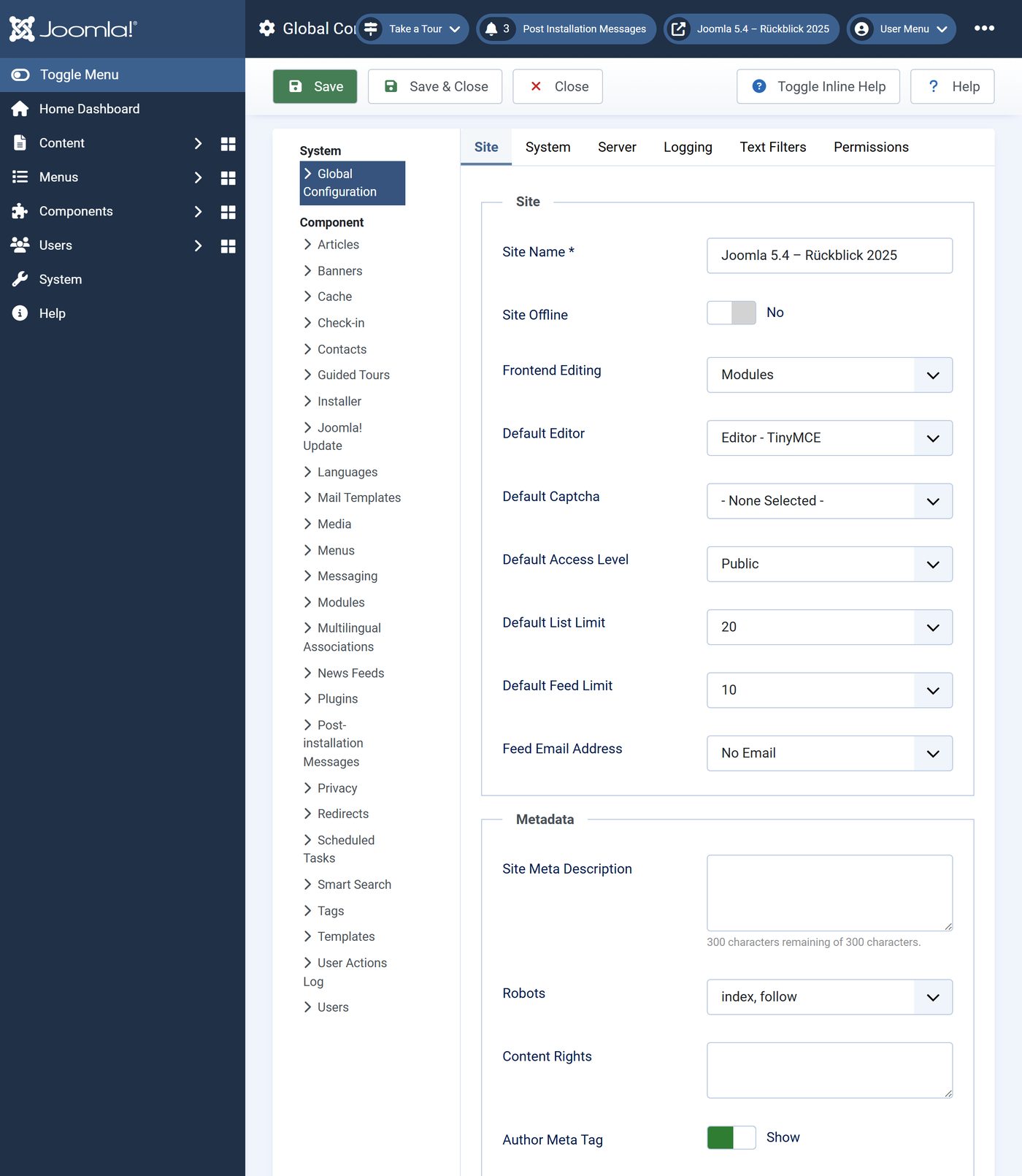 Joomla 5.4: Die globale Konfiguration