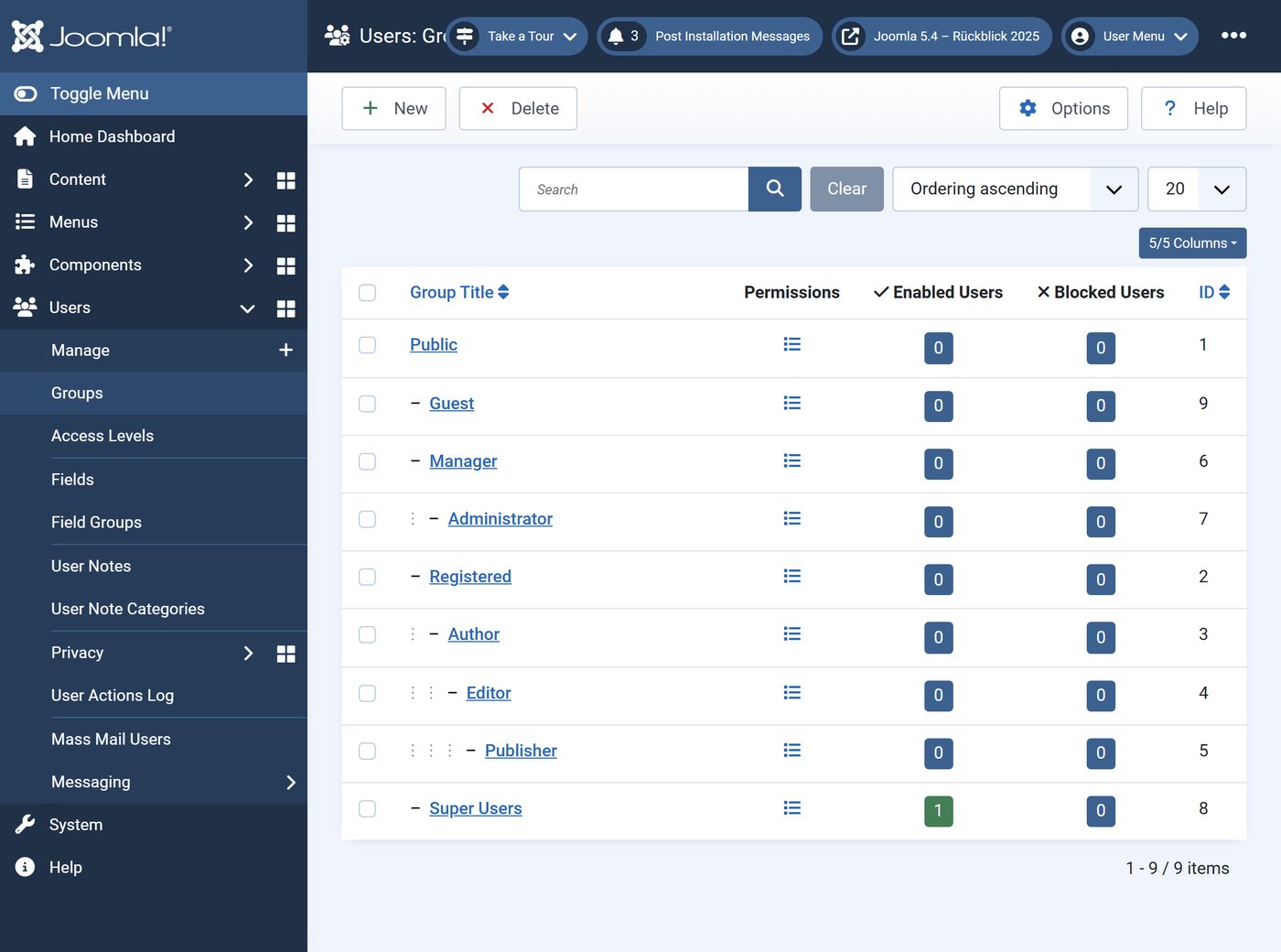 Joomla 5.4: Die Benutzergruppen