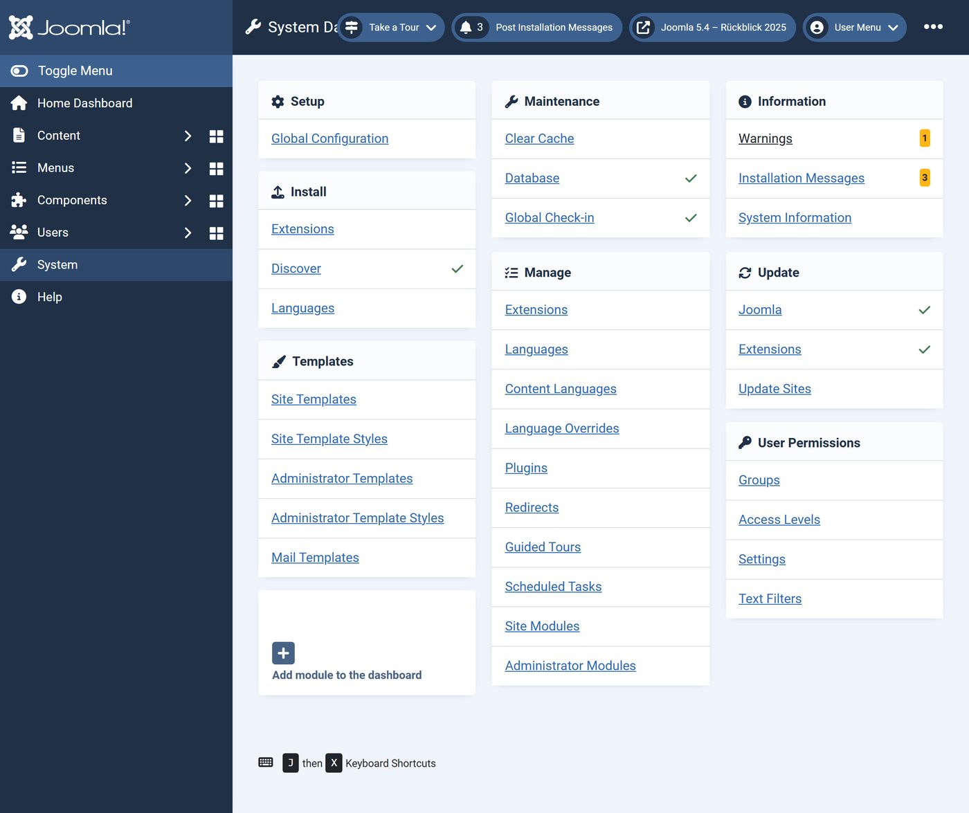 Joomla 5.4: Das System-Dashboard