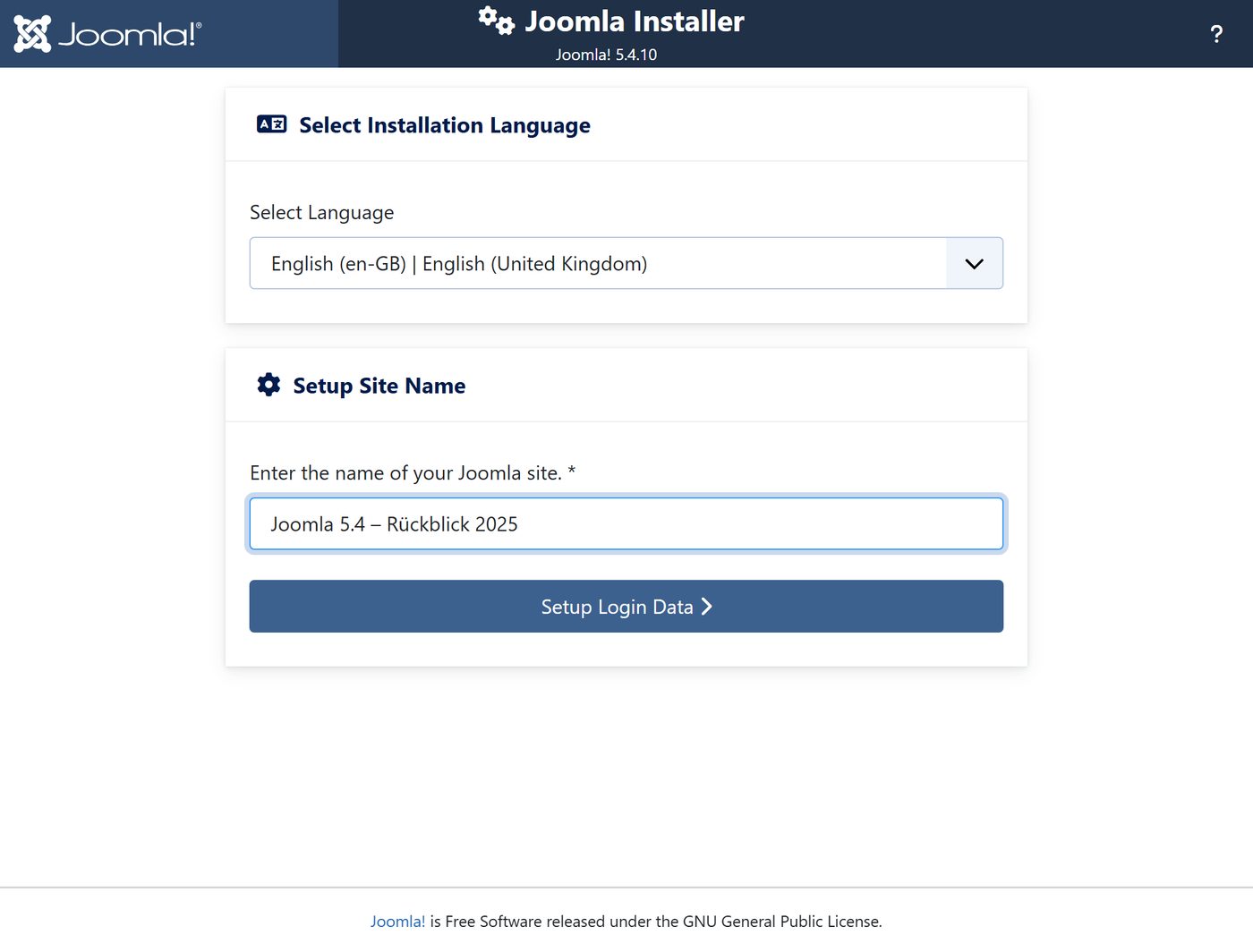 Joomla 5.4 Installer: Schritt 1