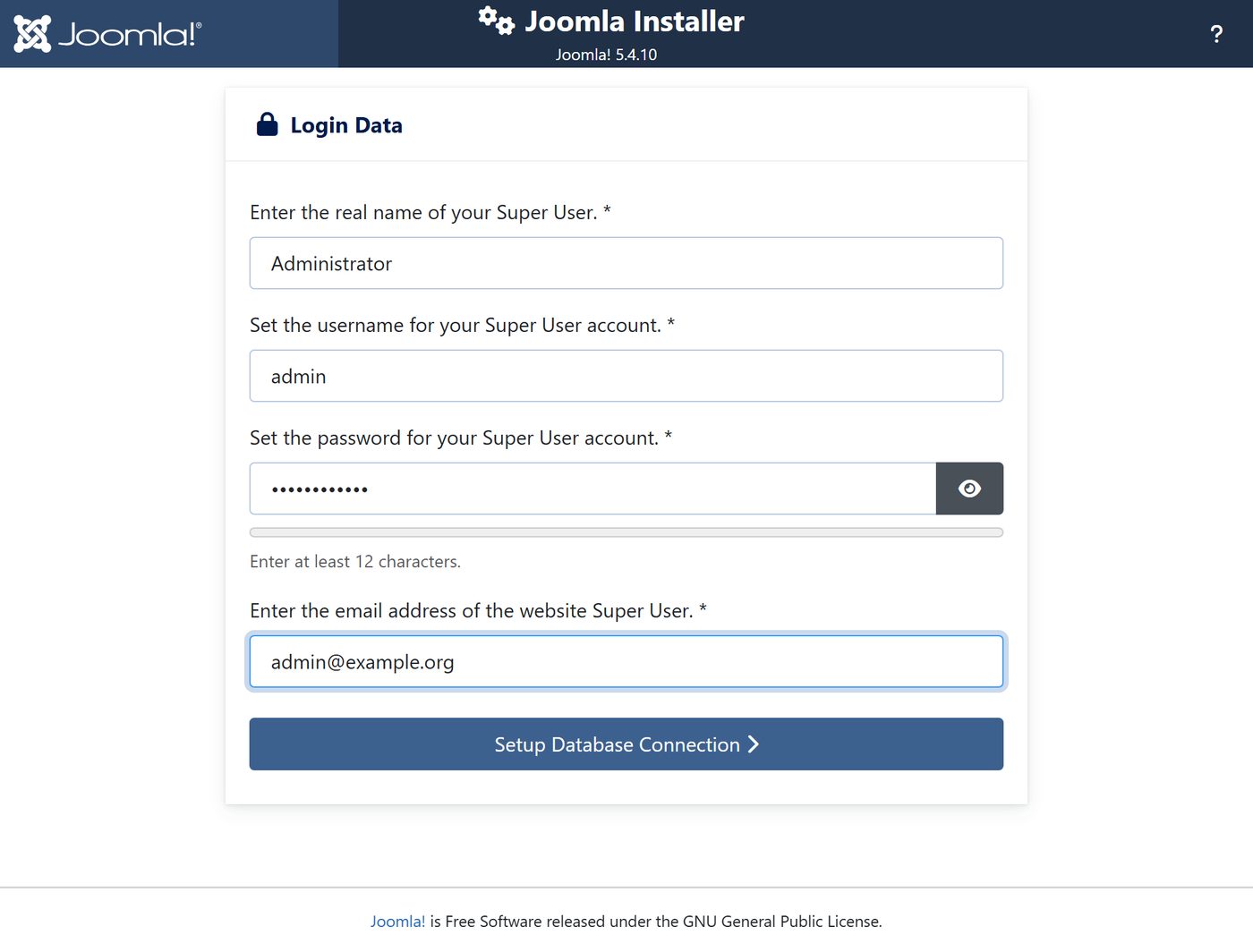 Joomla 5.4 Installer: Schritt 2