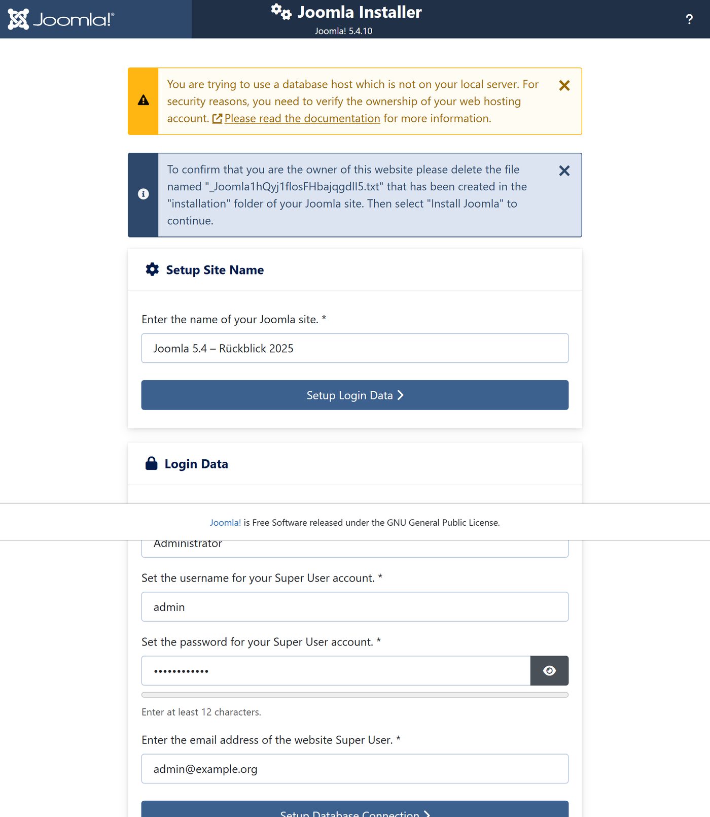 Joomla 5.4 Installer: Schritt 4