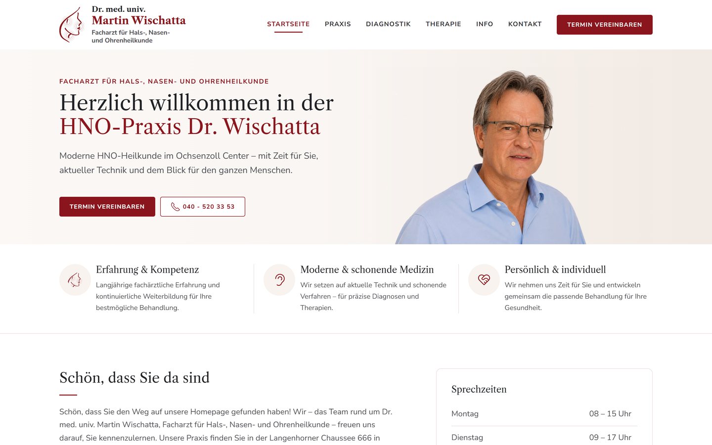 Startseite der HNO-Praxis Dr. Wischatta in Hamburg-Langenhorn