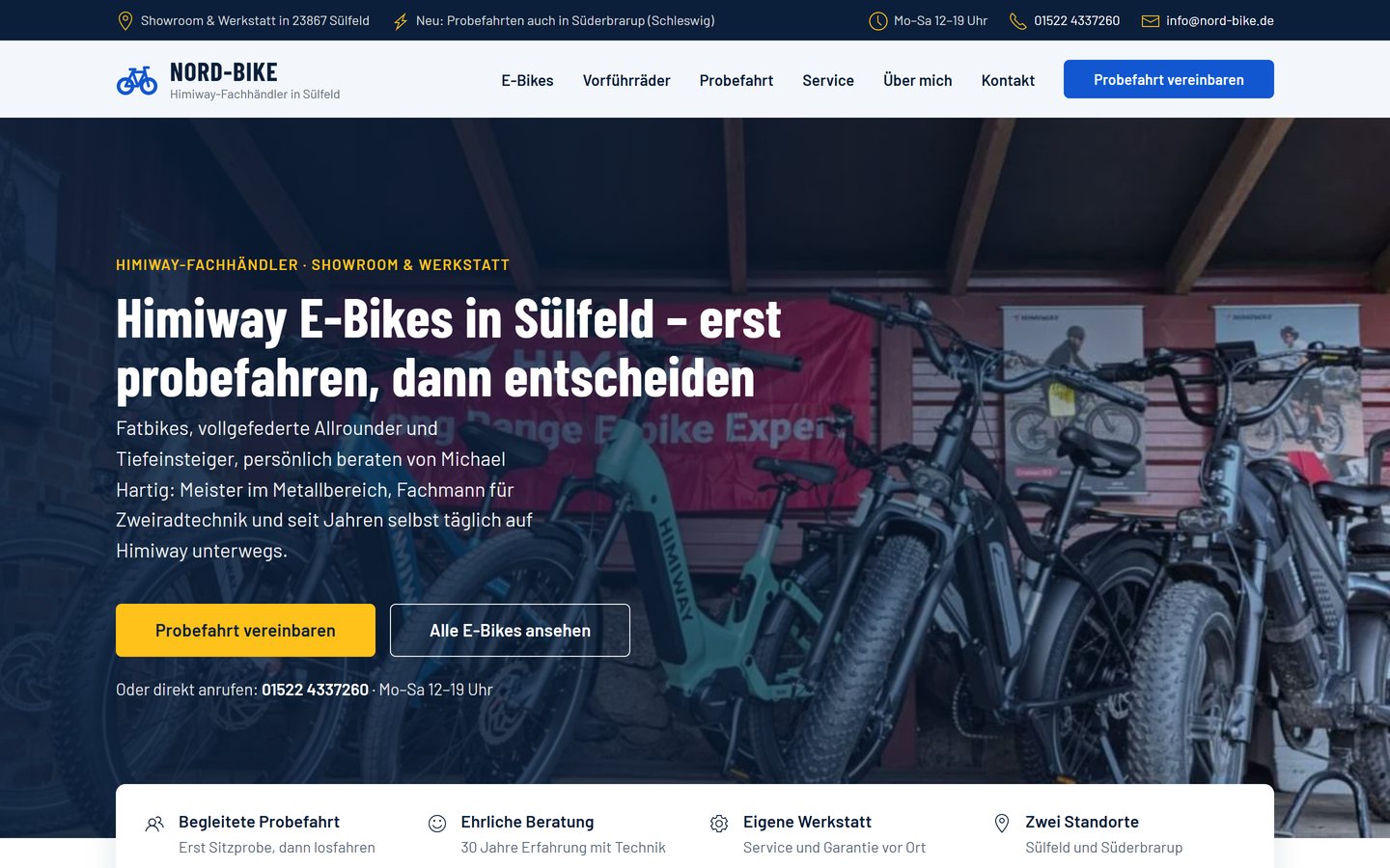 Startseite von Nord-Bike: Himiway E-Bikes im Showroom in Sülfeld