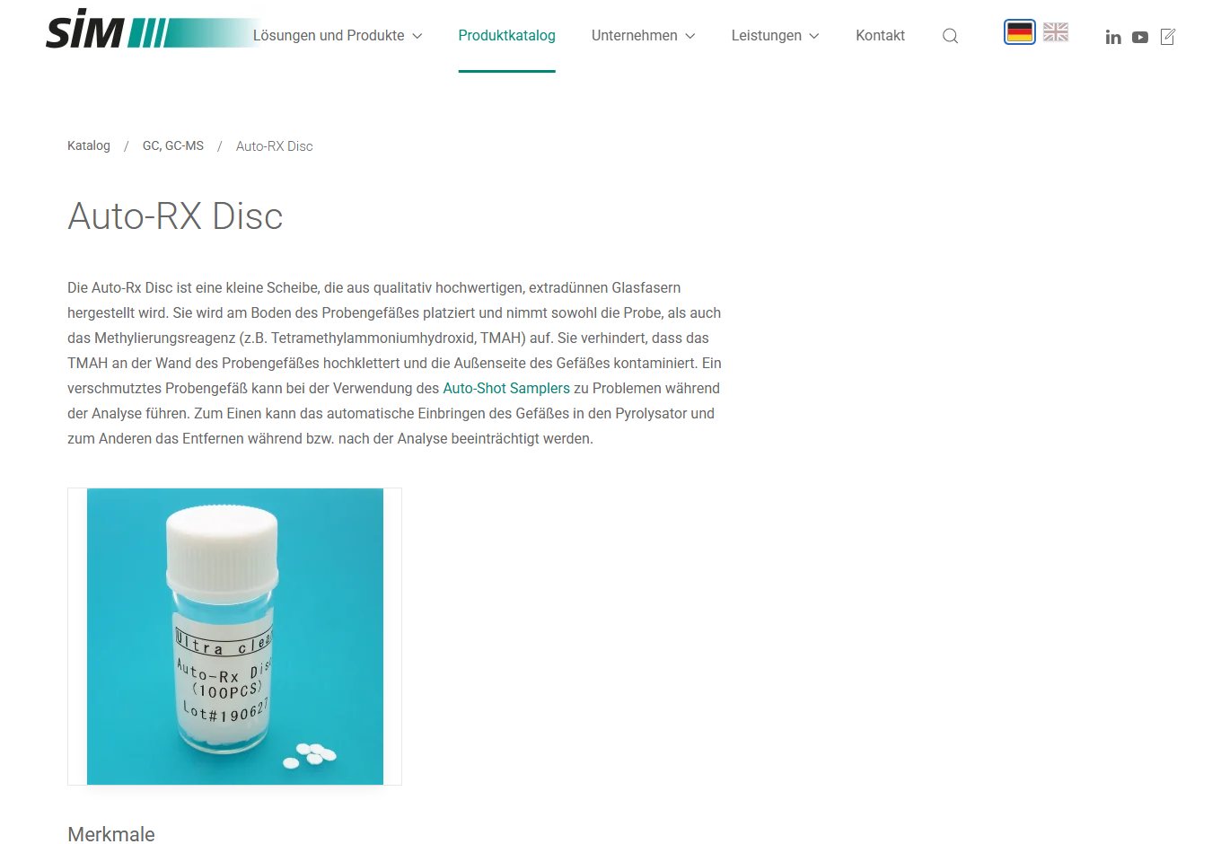 Produktseite (Auto-RX Disc) der neuen Website (Desktop)