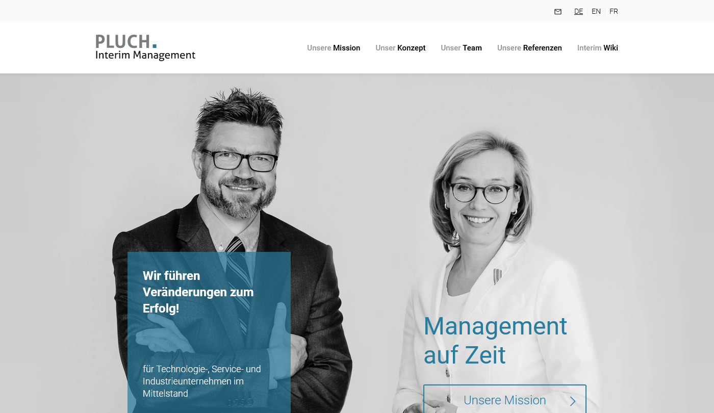 Startseite der Website von PLUCH Interim Management (2020)