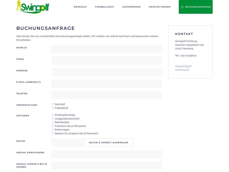 Buchungsanfrage mit Veranstaltung, Anlass, Datum und Gruppengröße