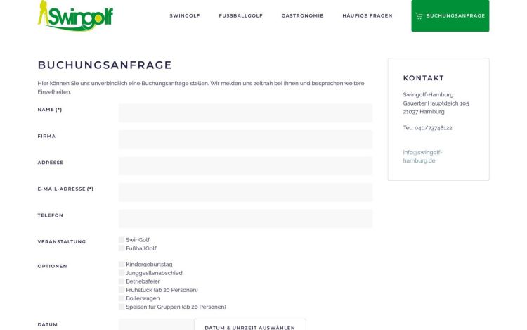 Buchungsanfrage mit Veranstaltung, Optionen und Kalender