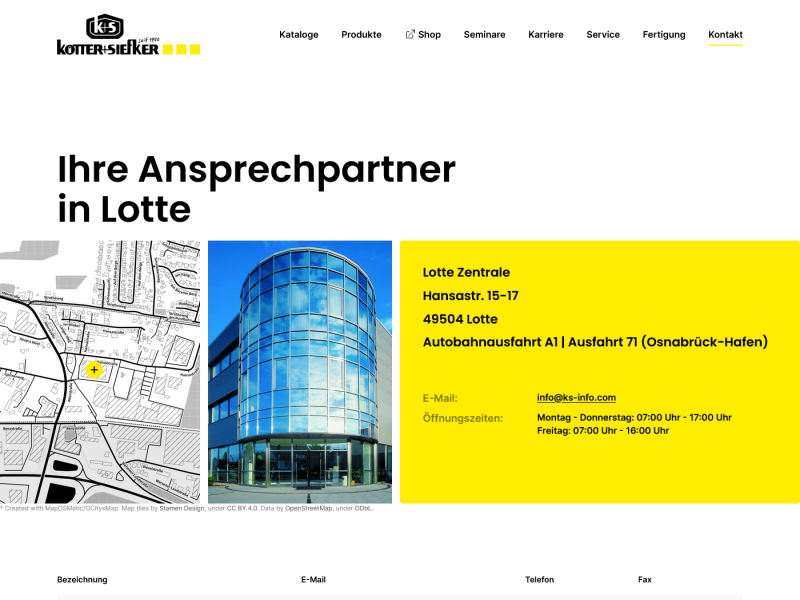 Kontaktseite der Zentrale in Lotte
