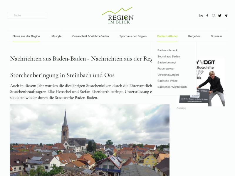 Nachrichtenbeitrag mit dem Menü „Badisch Allerlei“