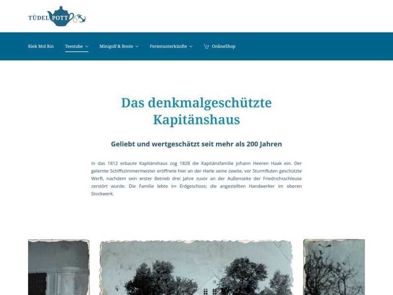 Seite über das denkmalgeschützte Kapitänshaus mit historischen Fotos