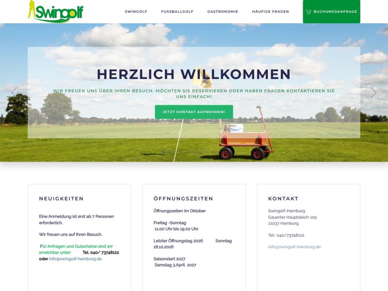 Startseite mit Neuigkeiten, Öffnungszeiten und Kontakt