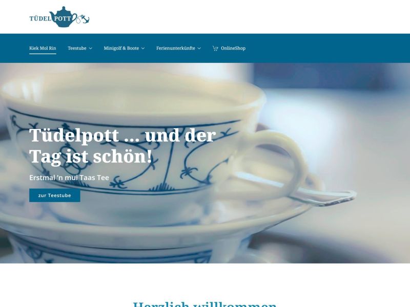Startseite „Kiek Mol Rin“ mit Teestube, Minigolf, Onlineshop und Unterkünften